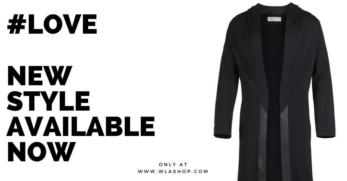 New Black Jersey Leather Contrast Duster Cardigan